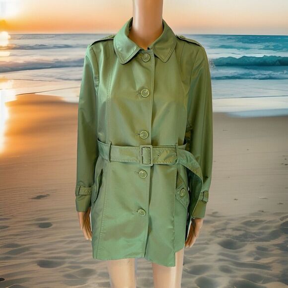 Liz Claiborne Women Softshell Jacket Trend Coat Size PM Green Pocket Belted Line - Picture 1 of 10
